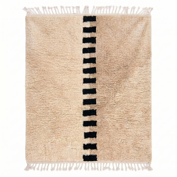Custom Beni Ourain Rug | Two-Tone Beige with Dashed Black Stripe
