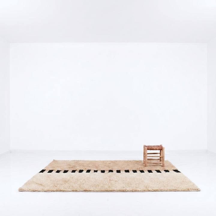 Custom Beni Ourain Rug | Two-Tone Beige with Dashed Black Stripe