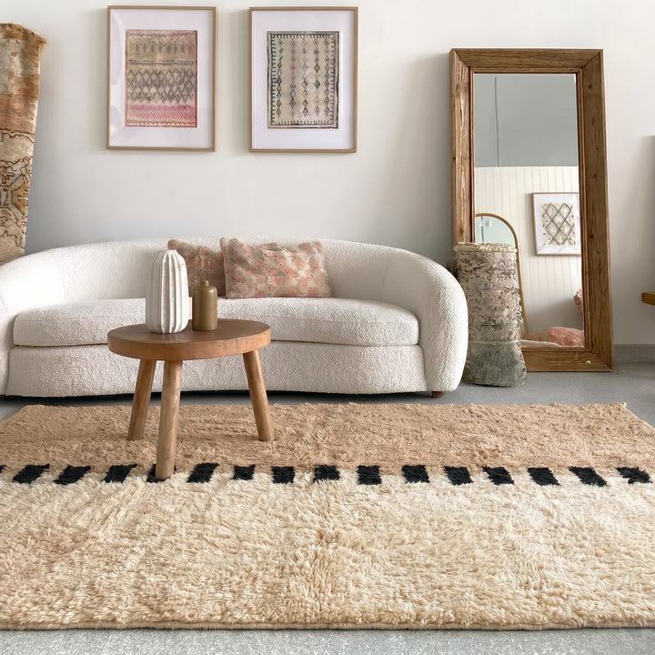 Custom Beni Ourain Rug | Two-Tone Beige with Dashed Black Stripe