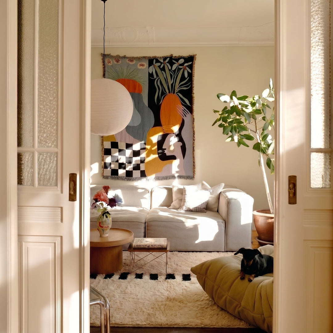 Custom Beni Ourain Rug | Two-Tone Beige with Dashed Black Stripe