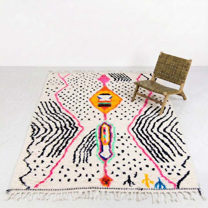 Custom Authentic Azilal Rug - Neon Pink Lines &amp; Abstract Geometric Art