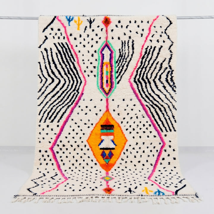 Custom Authentic Azilal Rug - Neon Pink Lines &amp; Abstract Geometric Art
