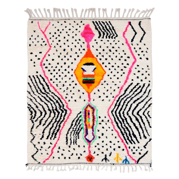 Custom Authentic Azilal Rug - Neon Pink Lines &amp; Abstract Geometric Art