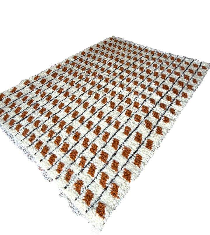 Authentic Custom Beni Ourain Rug – Shaggy Terracotta Rust &amp; Black