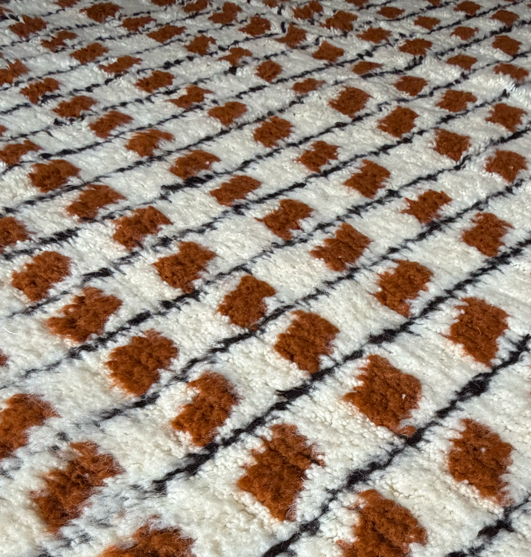 Authentic Custom Beni Ourain Rug – Shaggy Terracotta Rust &amp; Black