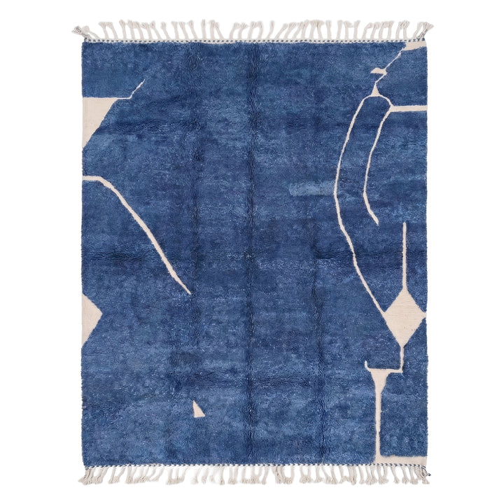Tapis Beni Ourain personnalisé | Art abstrait en lignes bleu intense