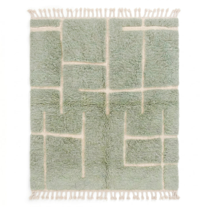 Tapis Beni Mrirt sur mesure | Tapis architectural vert sauge