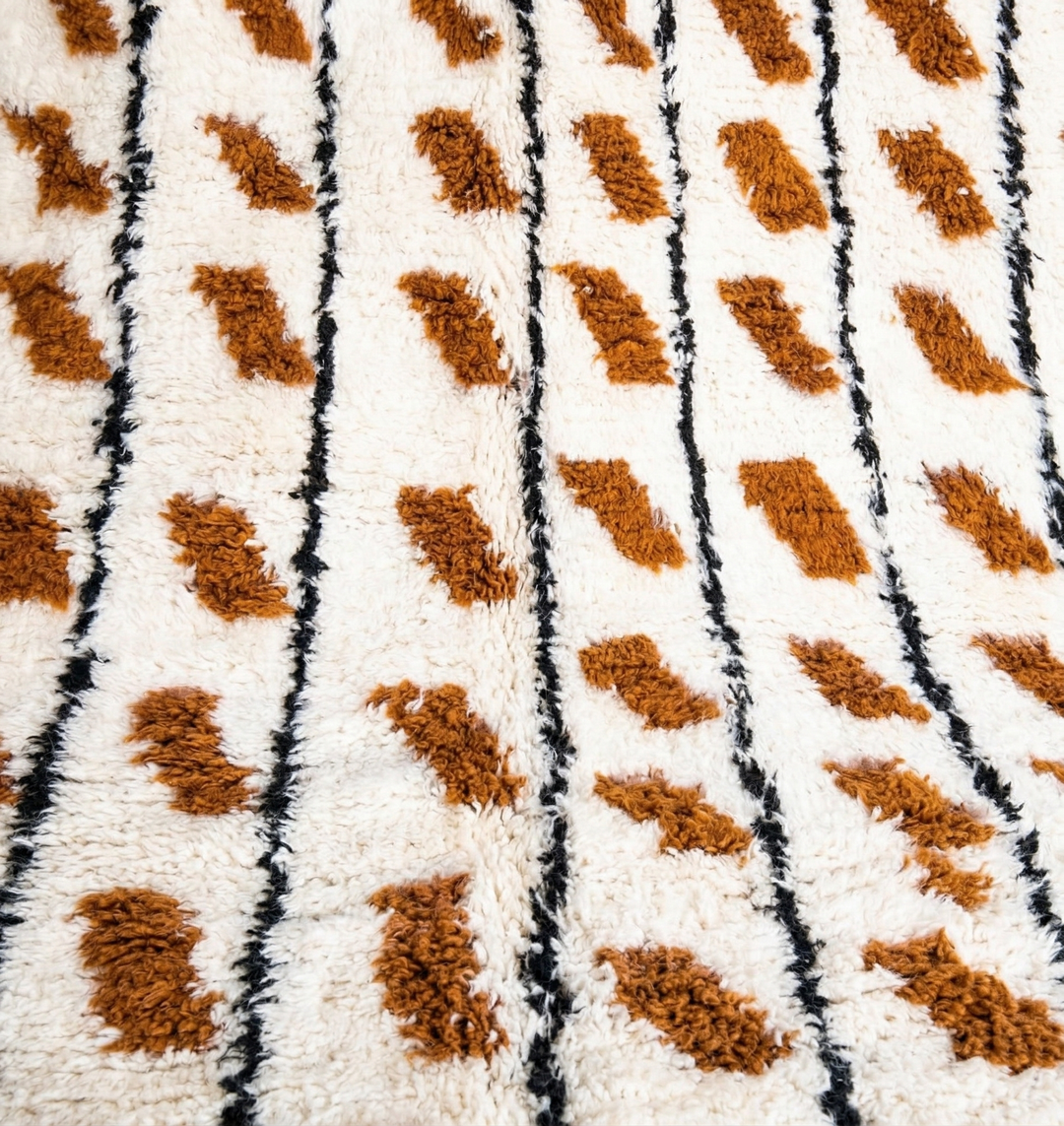 Custom Beni Ourain Rug – Shaggy Terracotta Rust &amp; Black