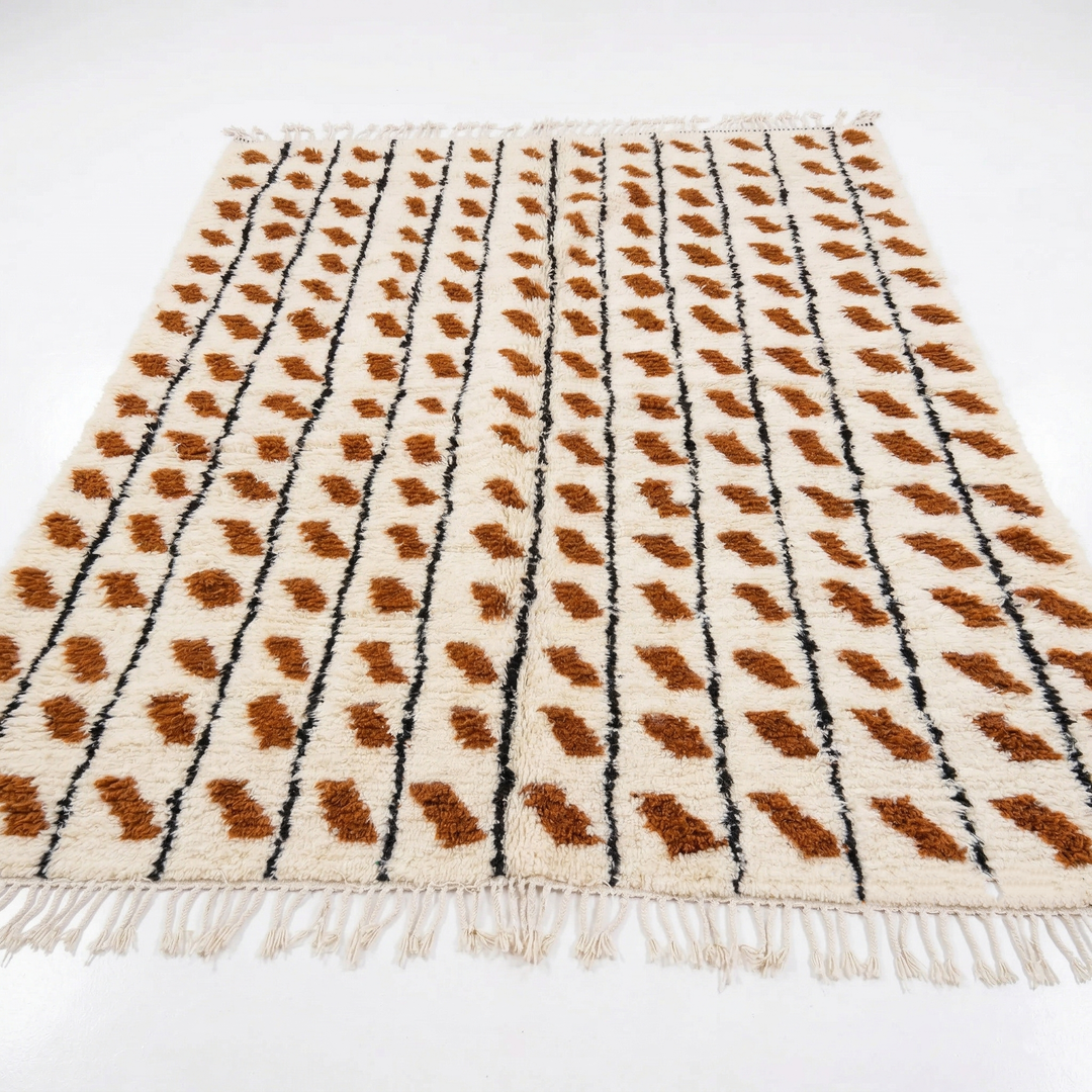 Authentic Custom Beni Ourain Rug – Shaggy Terracotta Rust &amp; Black