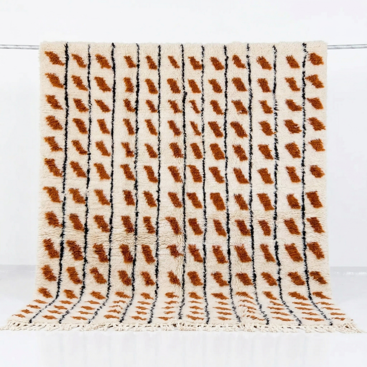 Custom Beni Ourain Rug – Shaggy Terracotta Rust &amp; Black