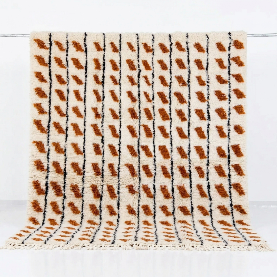Authentic Custom Beni Ourain Rug – Shaggy Terracotta Rust &amp; Black