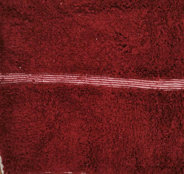 Custom Beni Ourain Rug | Deep Crimson with Abstract Line Art