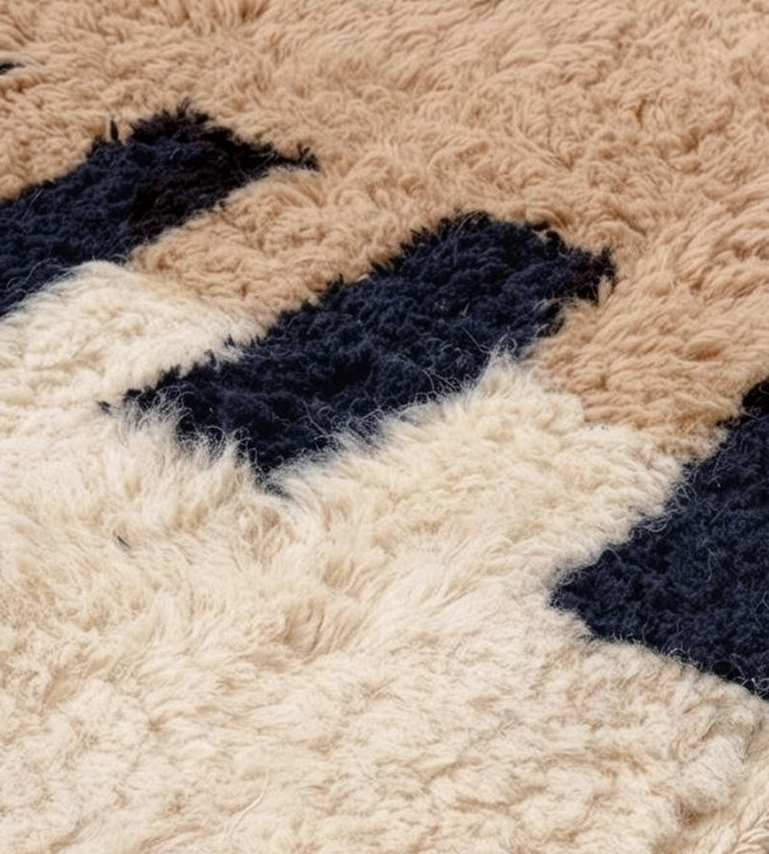 Custom Beni Ourain Rug | Two-Tone Beige with Dashed Black Stripe