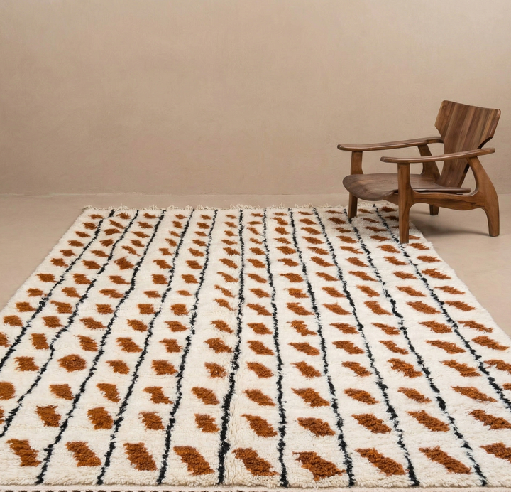 Custom Beni Ourain Rug – Shaggy Terracotta Rust &amp; Black