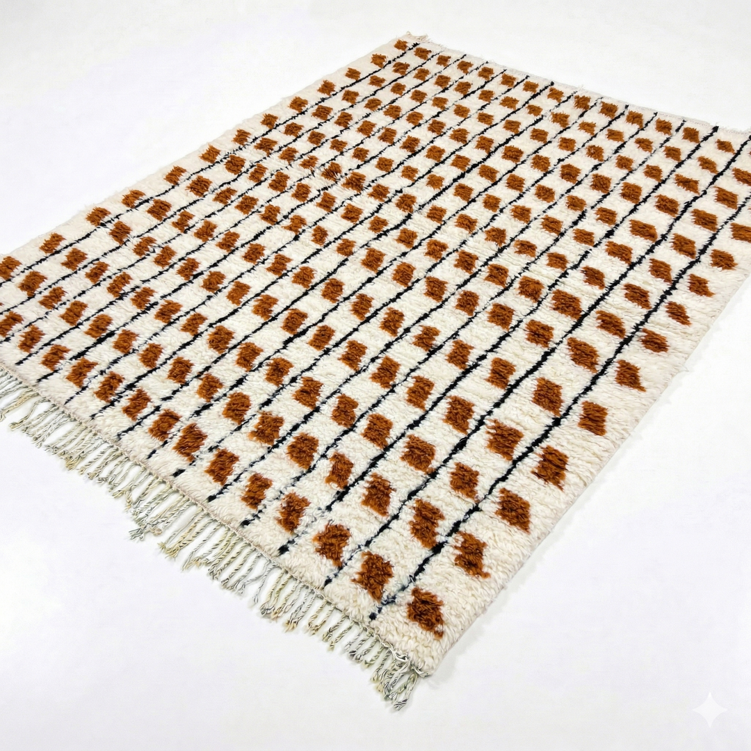 Custom Beni Ourain Rug – Shaggy Terracotta Rust &amp; Black