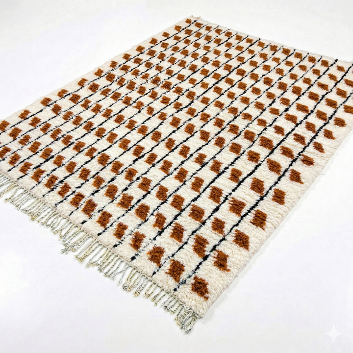 Authentic Custom Beni Ourain Rug – Shaggy Terracotta Rust &amp; Black