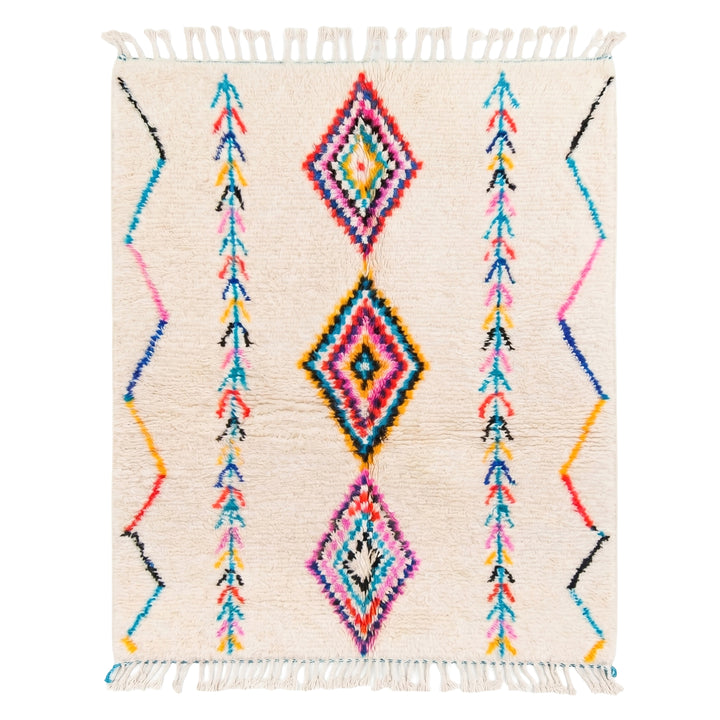 Custom Authentic Azilal Rug – Vibrant Layered Diamond &amp; Chevron Canvas