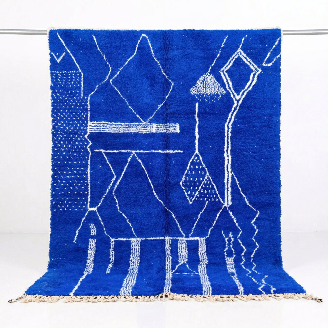 Authentic Custom Beni Ourain Rug - Electric Cobalt Blue &amp; White Geometric