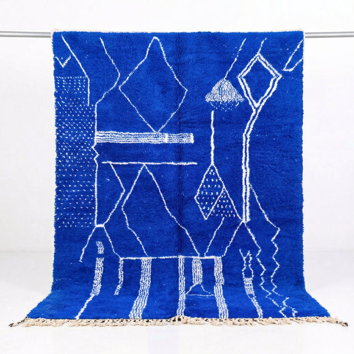 Authentic Custom Beni Ourain Rug - Electric Cobalt Blue &amp; White Geometric