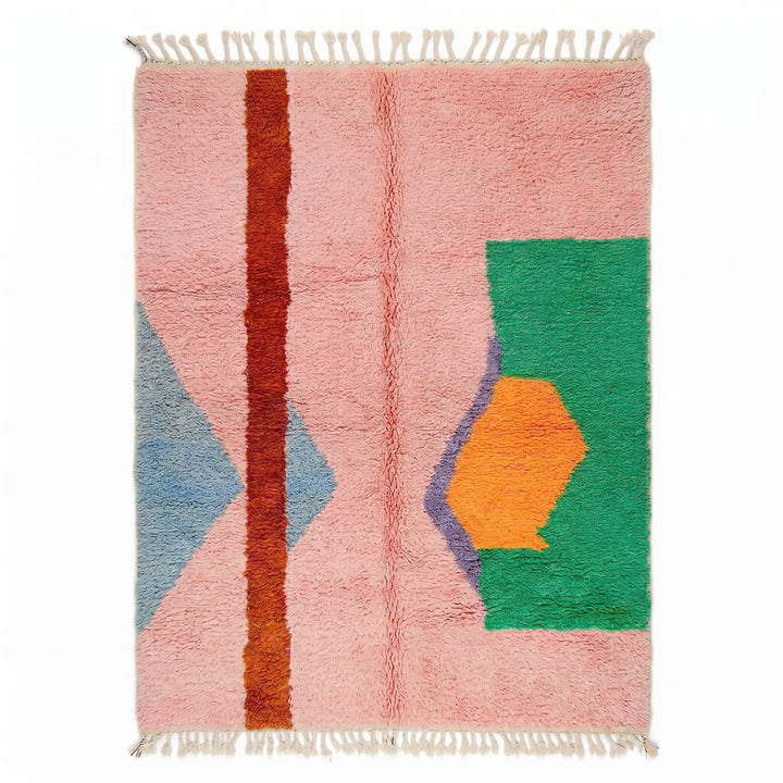 Custom Beni Ourain Rug | Abstract Pink &amp; Bold Color Block Geometric