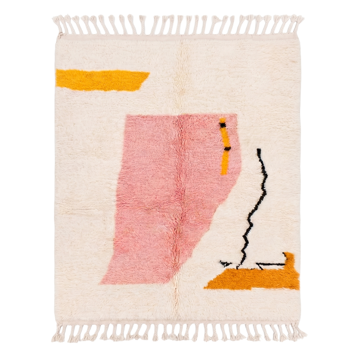 Custom Beni Ourain Rug | Abstract Pink &amp; Mustard Contemporary Art