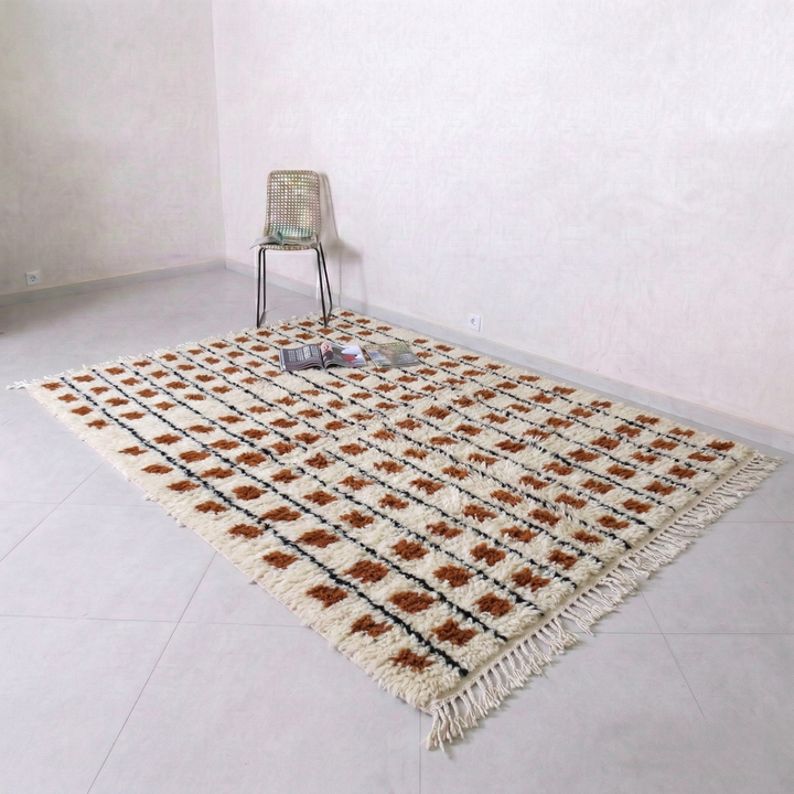 Custom Beni Ourain Rug – Shaggy Terracotta Rust &amp; Black