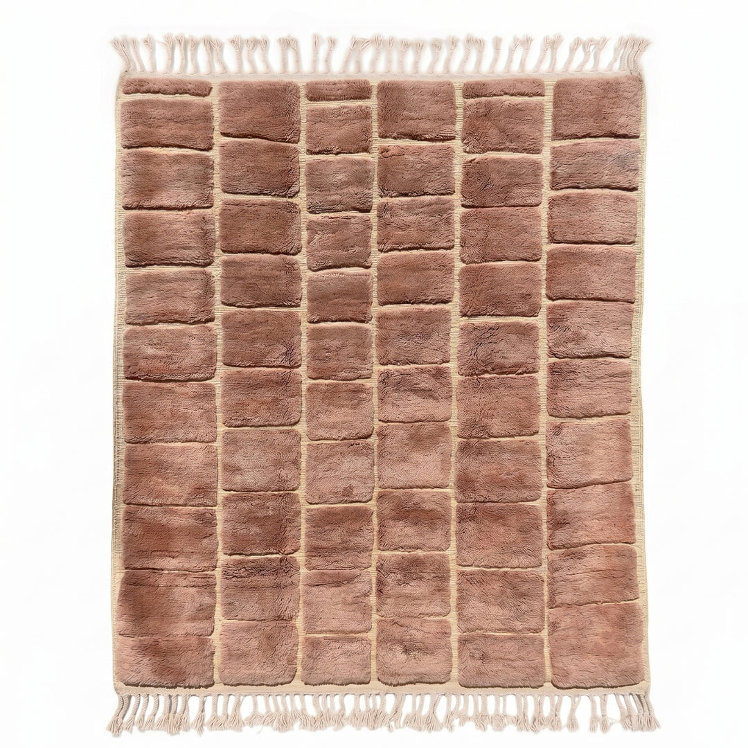 Tapis Beni Mrirt sur mesure | Grille de blocs rose poudré
