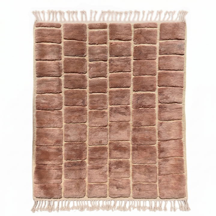 Tapis Beni Mrirt sur mesure | Grille de blocs rose poudré