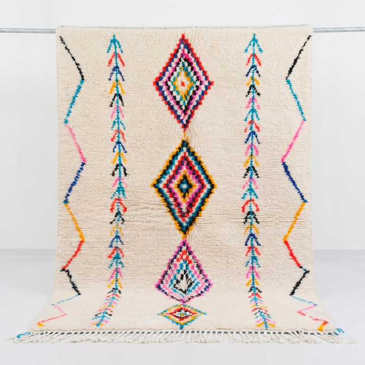 Custom Authentic Azilal Rug – Vibrant Layered Diamond &amp; Chevron Canvas
